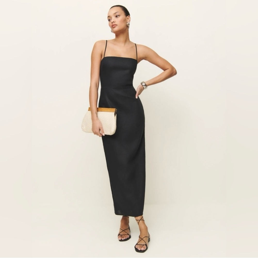 Reformation Black Silk Frankie Dress